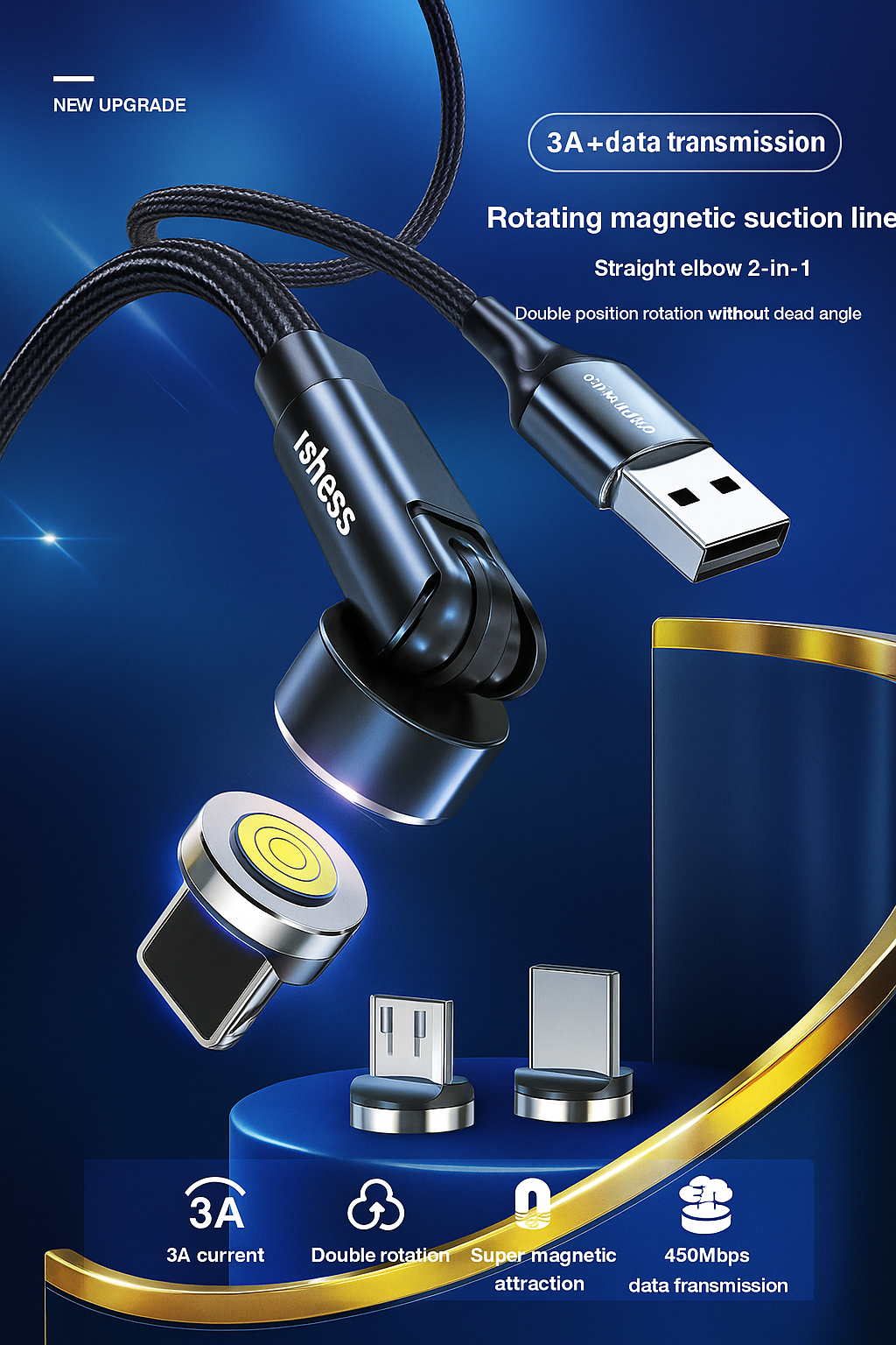 Cable Magnético Giratorio 3 en 1 Essager - Carga rápida múltiple